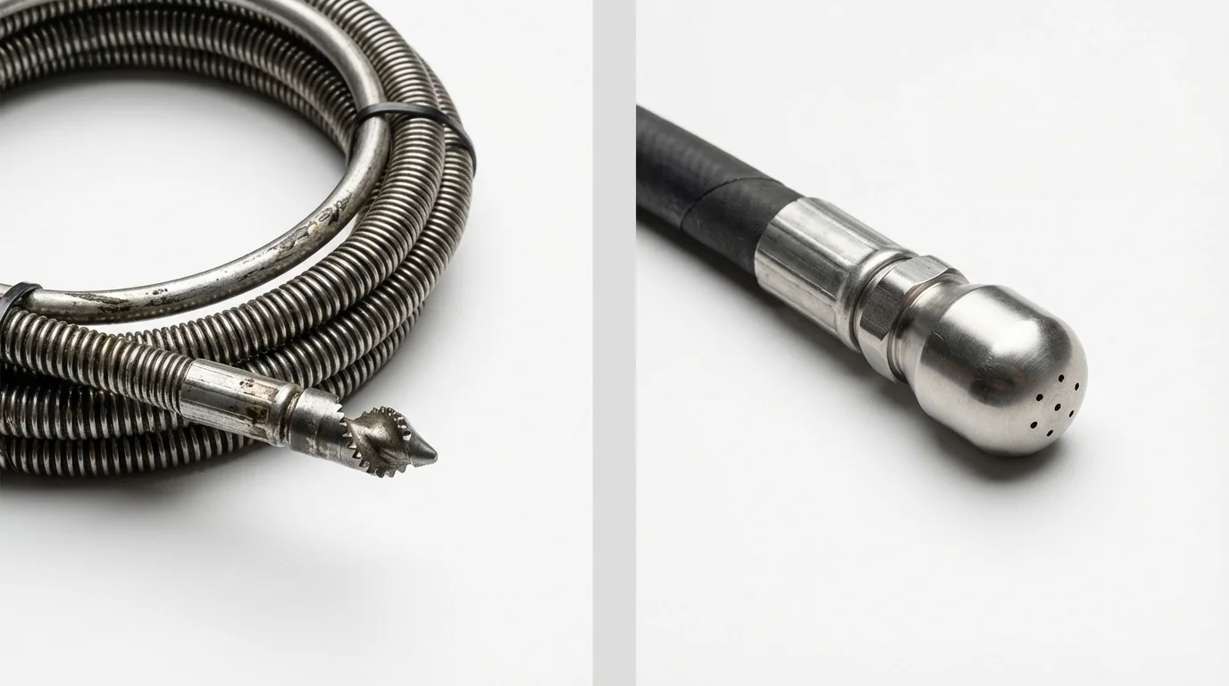 Drain snake cable and hydro jetting nozzle used for drain cleaning in Edgefield, SC