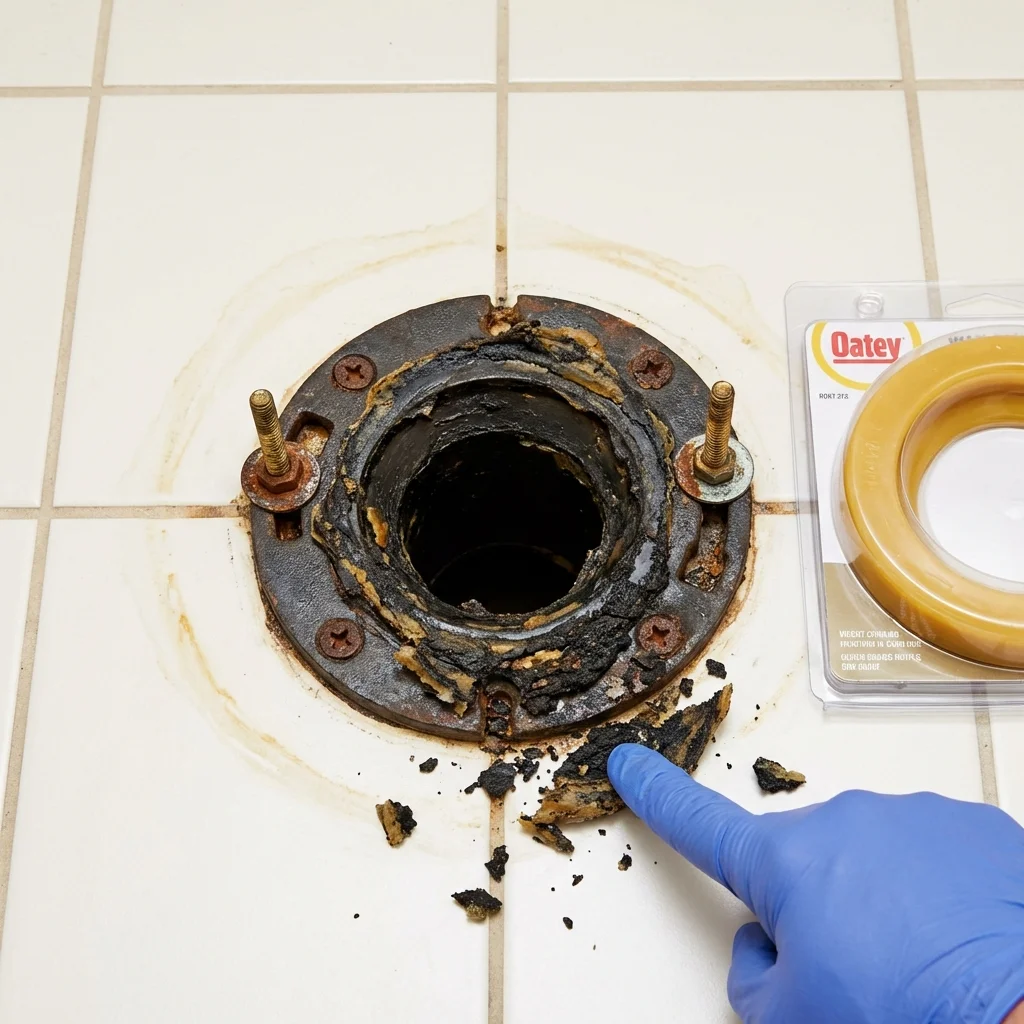 Failed wax ring showing water seepage at the base of a toilet in a Edgefield, SC home